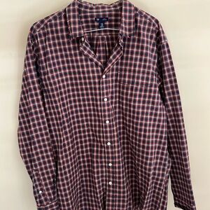 GAP Mens Plaid Red Blue white Slim Fit Long Sleeve Button-Down Shirt Size XXL
